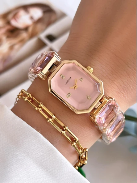 Coliseum Özel Tasarım Vintage Seri Taşlı Kordon Model Kadın Kol Saati+Bileklik Hediyeli CL8888.S02 ürün görseli
