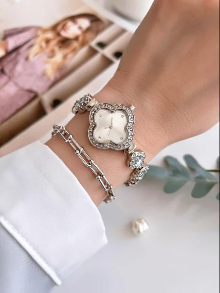 Coliseum Özel Tasarım Vintage Seri Full Taşlı Kadın Kol Saati+Bileklik Hediyeli CL8751.L05 - Resim 2