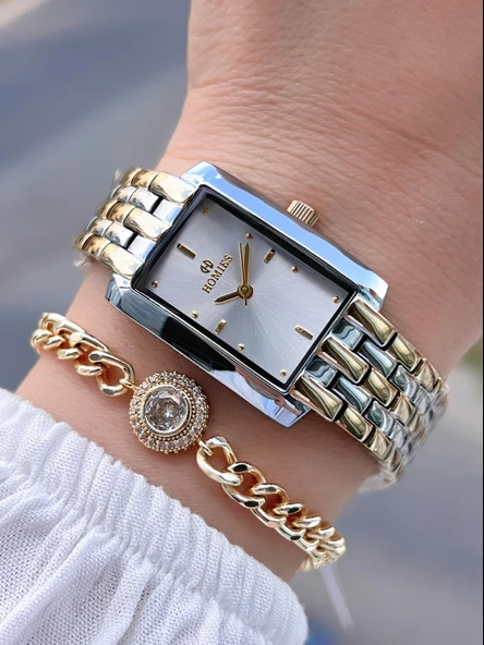 Homies Çelik Kordon 2 Yıl Garantili 30 Mt Suya Dayanıklı Kadın Kol Saati+Bileklik HM.B25531S4 ürün görseli