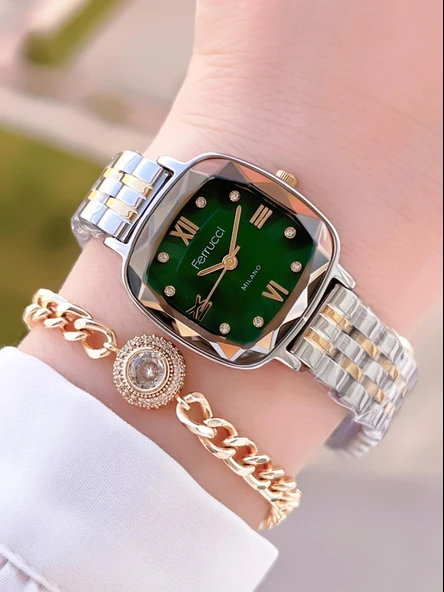 Ferrucci Çelik Kordon Kararma Renk Atma Yapmaz 2 Yıl Garantili Kadın Kol Saati+Bileklik F.03262.05 ürün görseli