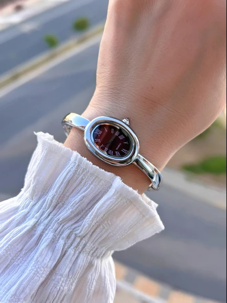 Coliseum Çelik Kordon Cartier Model Elips (Oval) Tasarım Kadın Kol Saati FG.CRT.008 - Resim 2