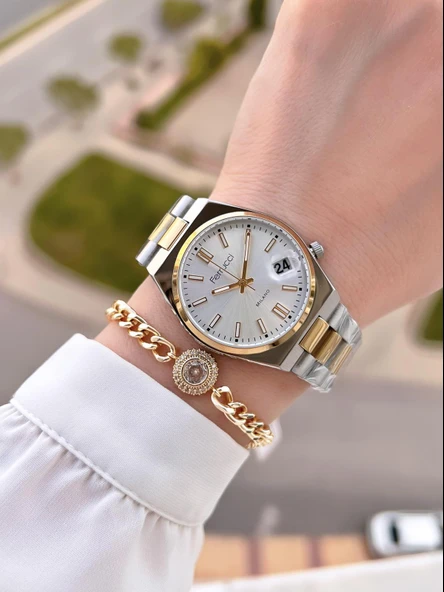 Ferrucci Çelik Kordon Kararma Renk Atma Yapmaz 2 Yıl Garantili Kadın Kol Saati+Bileklik F.03450.06 - Resim 2