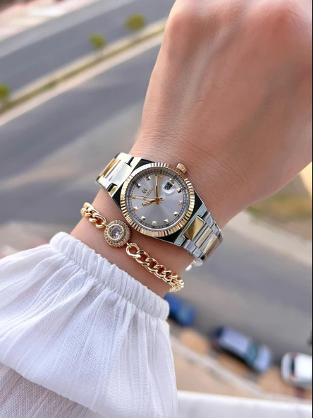 Homies Çelik Kordon 2 Yıl Garantili 30 Mt Suya Dayanıklı Kadın Kol Saati+Bileklik HM.26S01.3 - Resim 2