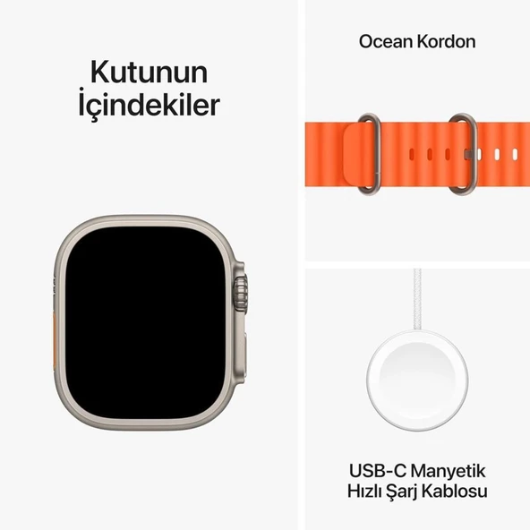 Apple Watch Ultra 2 GPS + Cellular 49mm Natürel Titanyum Kasa ve Turuncu-Ocean Kordon Akıllı Saat - Resim 3