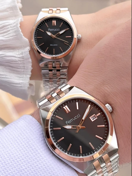 Ferrucci Çelik Kordon 3 Atm Suya Dayanıklı 2 Yıl Garantili Çiftlere Özel Kadın&Erkek Kol Saati CF.X1 - Resim 3