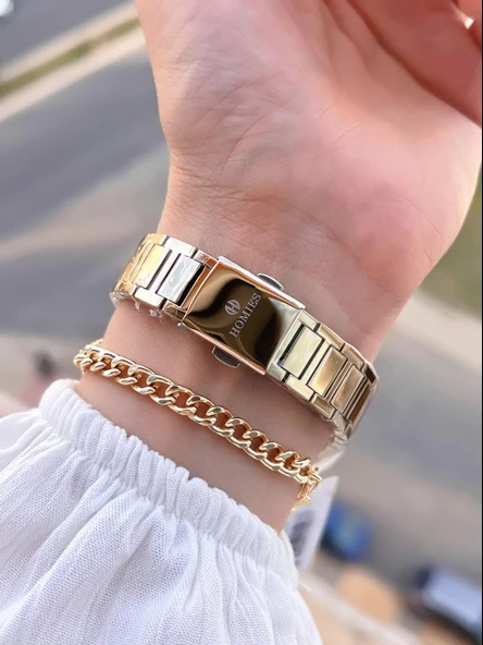 Homies Çelik Kordon 2 Yıl Garantili 30 Mt Suya Dayanıklı Kadın Kol Saati+Bileklik HM.26S01.2 - Resim 3