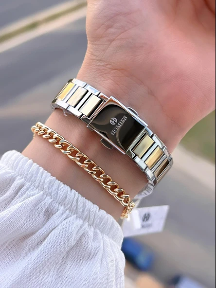 Homies Çelik Kordon 2 Yıl Garantili 30 Mt Suya Dayanıklı Kadın Kol Saati+Bileklik HM.26S01.3 - Resim 3