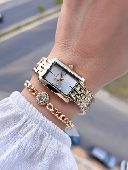 Homies Çelik Kordon 2 Yıl Garantili 30 Mt Suya Dayanıklı Kadın Kol Saati+Bileklik HM.B25531S2 - 2