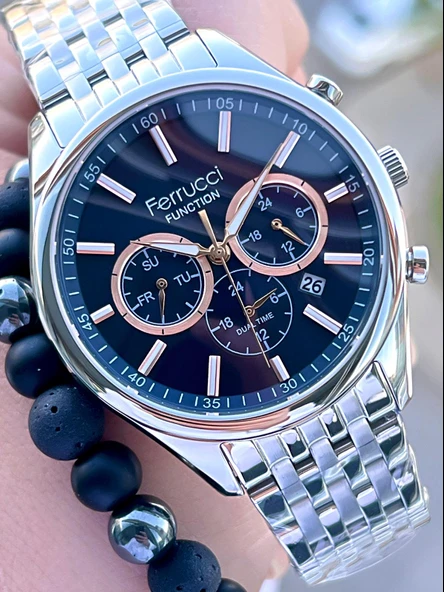 Ferrucci Çelik Kordon İç Fonksiyonları Aktif 30 Mt Suya Dayanıklı Erkek Kol Saati F.FG03550.04 ürün görseli