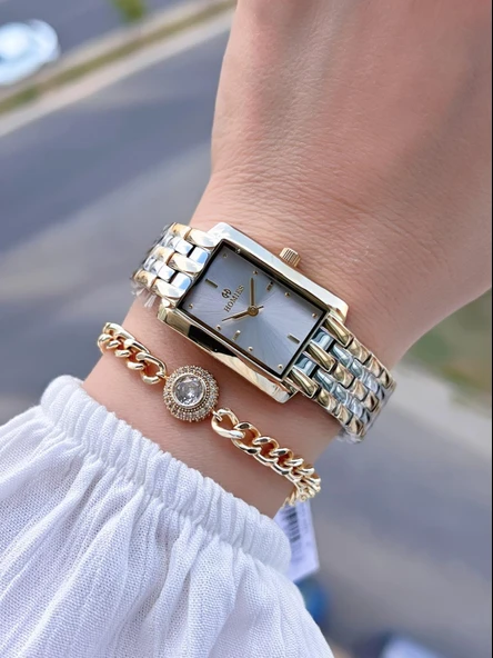 Homies Çelik Kordon 2 Yıl Garantili 30 Mt Suya Dayanıklı Kadın Kol Saati+Bileklik HM.B25531S3 - Resim 2