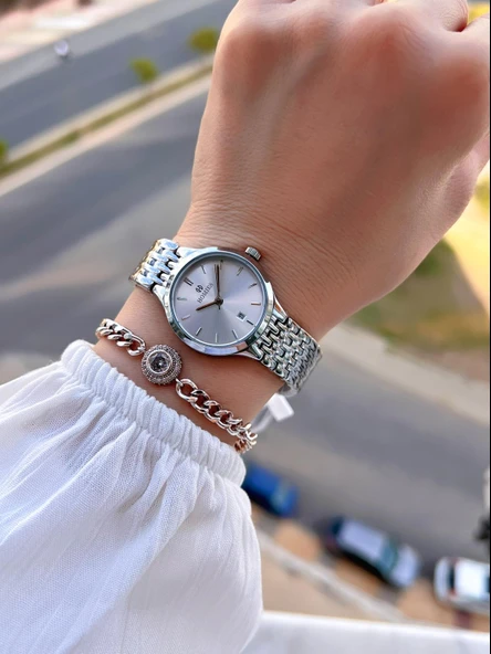 Homies Çelik Kordon 2 Yıl Garantili 30 Mt Suya Dayanıklı Kadın Kol Saati+Bileklik HM.06S01.1 - 2