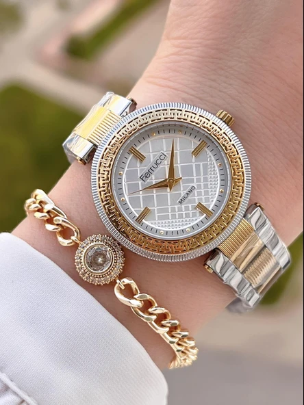 Ferrucci Çelik Kordon Kararma Renk Atma Yapmaz 2 Yıl Garantili Kadın Kol Saati+Bileklik F.03546.05 ürün görseli