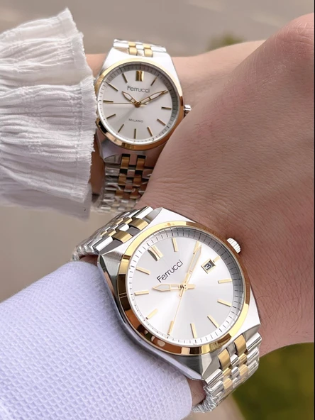 Ferrucci Çelik Kordon 3 Atm Suya Dayanıklı 2 Yıl Garantili Çiftlere Özel Kadın&Erkek Kol Saati CF.X2 ürün görseli
