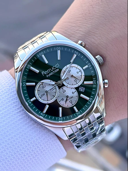 Ferrucci Çelik Kordon İç Fonksiyonları Aktif 30 Mt Suya Dayanıklı Erkek Kol Saati F.FG03550.02 - Resim 3