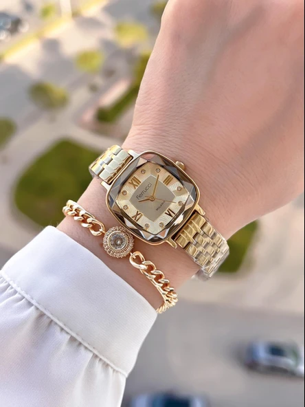 Ferrucci Çelik Kordon Kararma Renk Atma Yapmaz 2 Yıl Garantili Kadın Kol Saati+Bileklik F.03262.04 - Resim 2