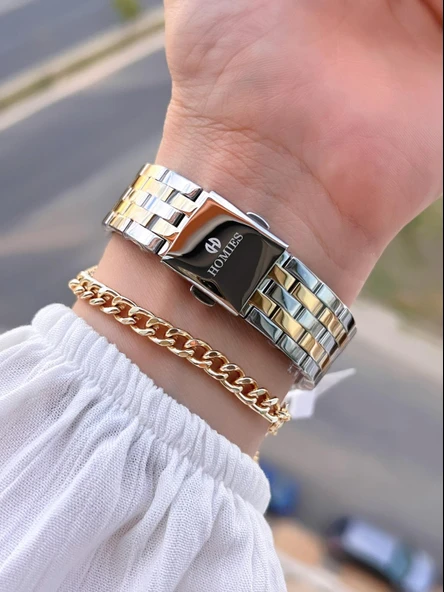 Homies Çelik Kordon 2 Yıl Garantili 30 Mt Suya Dayanıklı Kadın Kol Saati+Bileklik HM.B0146S2 - Resim 3