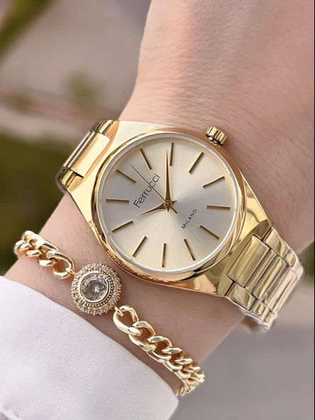 Ferrucci Çelik Kordon Kararma Renk Atma Yapmaz 2 Yıl Garantili Kadın Kol Saati+Bileklik F.3440.02 ürün görseli