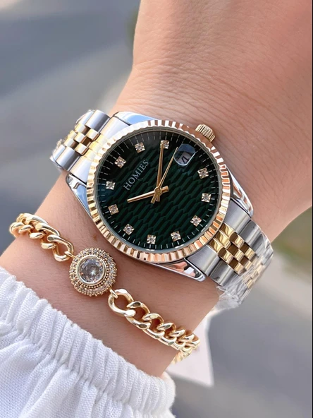 Homies Çelik Kordon 2 Yıl Garantili 30 Mt Suya Dayanıklı Kadın Kol Saati+Bileklik HM.23257.5 ürün görseli