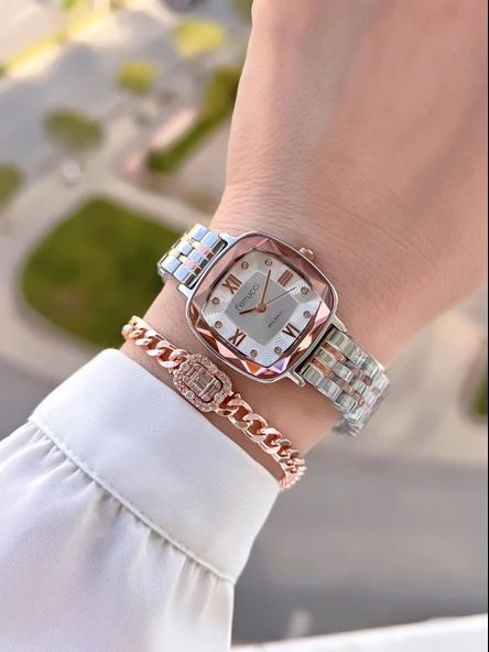 Ferrucci Çelik Kordon Kararma Renk Atma Yapmaz 2 Yıl Garantili Kadın Kol Saati+Bileklik F.03262.02 - Resim 2