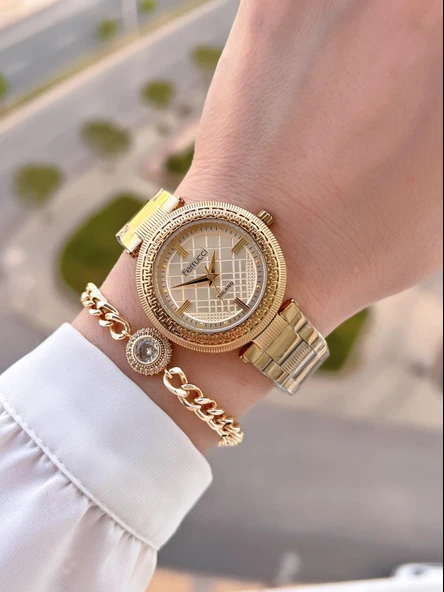 Ferrucci Çelik Kordon Kararma Renk Atma Yapmaz 2 Yıl Garantili Kadın Kol Saati+Bileklik F.03546.03 - Resim 2