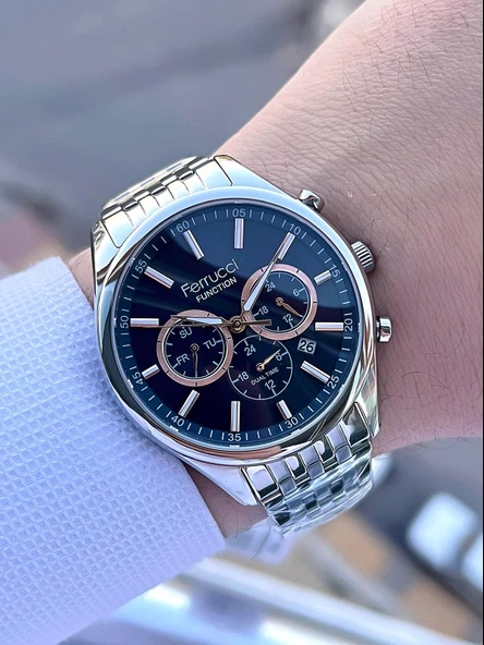 Ferrucci Çelik Kordon İç Fonksiyonları Aktif 30 Mt Suya Dayanıklı Erkek Kol Saati F.FG03550.04 - Resim 3