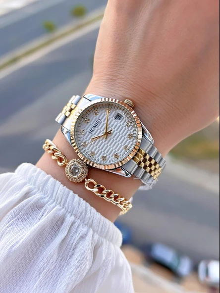 Homies Çelik Kordon 2 Yıl Garantili 30 Mt Suya Dayanıklı Kadın Kol Saati+Bileklik HM.23257.3 - Resim 2