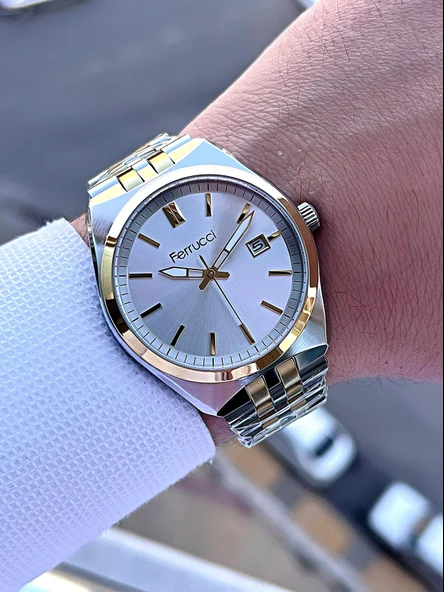 Ferrucci Çelik Kordon Takvimli Kadran 30 Mt Suya Dayanıklı Erkek Kol Saati F.FG03463.03 - Resim 2