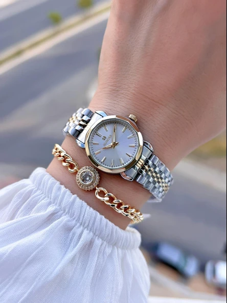 Homies Çelik Kordon 2 Yıl Garantili 30 Mt Suya Dayanıklı Kadın Kol Saati+Bileklik HM.B26416.3 - Resim 2