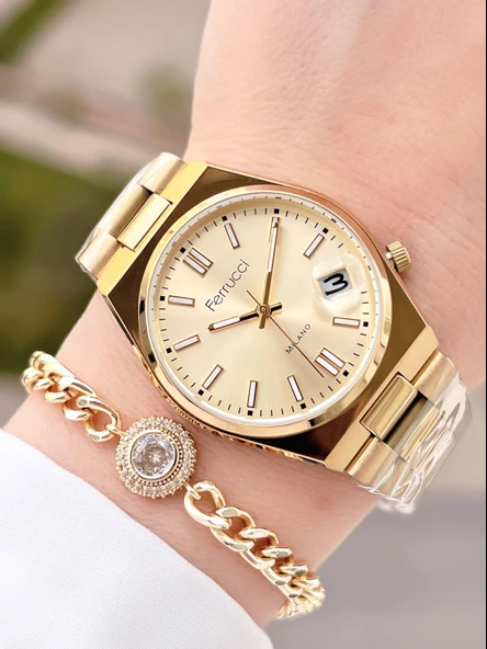 Ferrucci Çelik Kordon Kararma Renk Atma Yapmaz 2 Yıl Garantili Kadın Kol Saati+Bileklik F.03450.02 ürün görseli