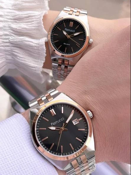 Ferrucci Çelik Kordon 3 Atm Suya Dayanıklı 2 Yıl Garantili Çiftlere Özel Kadın&Erkek Kol Saati CF.X1 ürün görseli