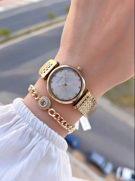 Homies Çelik Kordon 2 Yıl Garantili 30 Mt Suya Dayanıklı Kadın Kol Saati+Bileklik HM.B24513S.3 - Resim 2