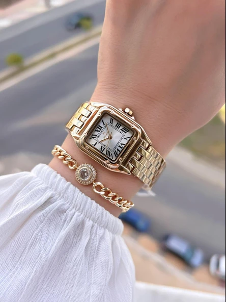 Homies Çelik Kordon 2 Yıl Garantili 30 Mt Suya Dayanıklı Kadın Kol Saati+Bileklik HM.B0146S1 - Resim 2