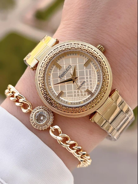 Ferrucci Çelik Kordon Kararma Renk Atma Yapmaz 2 Yıl Garantili Kadın Kol Saati+Bileklik F.03546.03 ürün görseli