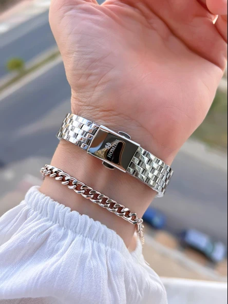 Homies Çelik Kordon 2 Yıl Garantili 30 Mt Suya Dayanıklı Kadın Kol Saati+Bileklik HM.B255005S.1.1 - Resim 3