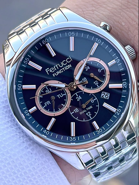 Ferrucci Çelik Kordon İç Fonksiyonları Aktif 30 Mt Suya Dayanıklı Erkek Kol Saati F.FG03550.04 - Resim 2