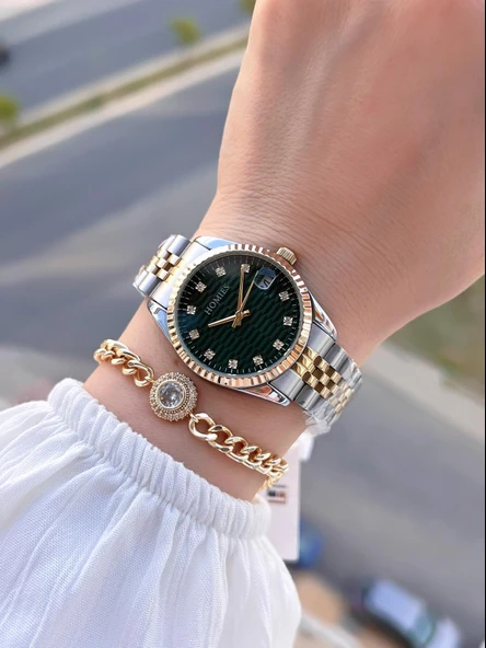 Homies Çelik Kordon 2 Yıl Garantili 30 Mt Suya Dayanıklı Kadın Kol Saati+Bileklik HM.23257.5 - Resim 2