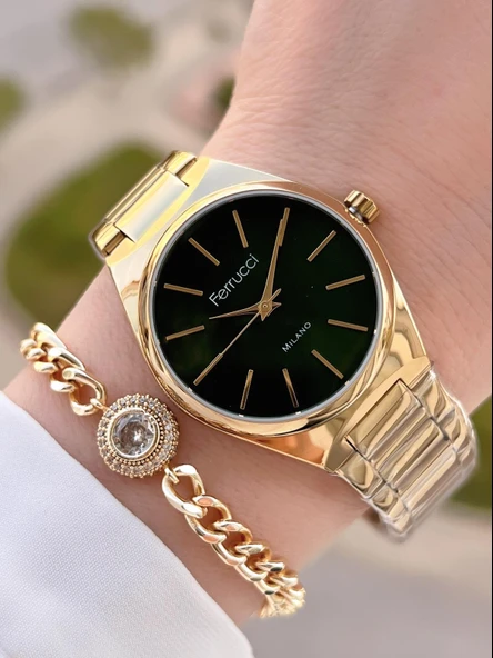 Ferrucci Çelik Kordon Kararma Renk Atma Yapmaz 2 Yıl Garantili Kadın Kol Saati+Bileklik F.3440.07 ürün görseli