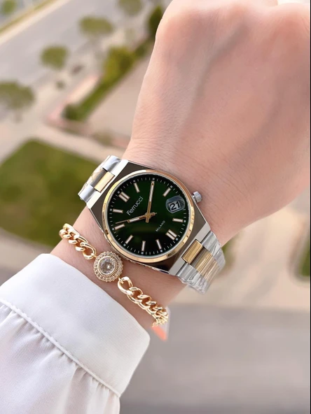 Ferrucci Çelik Kordon Kararma Renk Atma Yapmaz 2 Yıl Garantili Kadın Kol Saati+Bileklik F.03450.05 - Resim 2