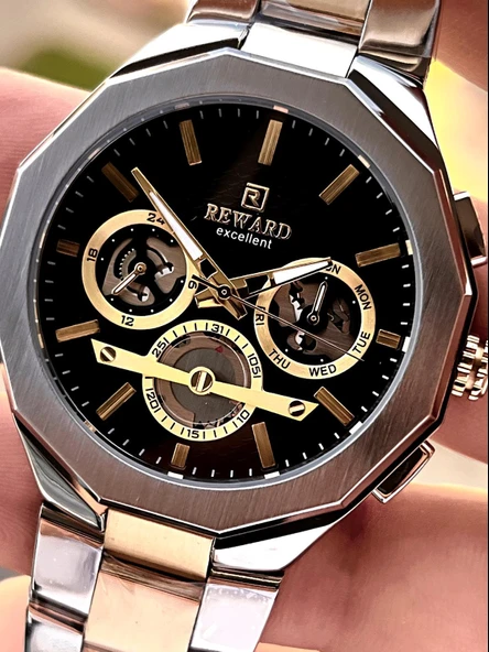 Reward Çelik Kordon 2 Yıl Garantili 5 Atm Suya Dayanıklı İç Fonksiyonları Aktif Erkek Kol Saati RE27 - Resim 3