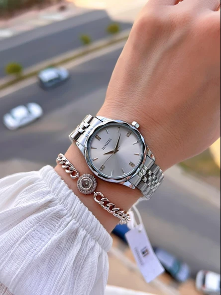 Homies Çelik Kordon 2 Yıl Garantili 30 Mt Suya Dayanıklı Kadın Kol Saati+Bileklik HM.33S01.6 - Resim 2