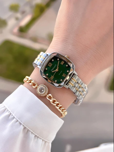 Ferrucci Çelik Kordon Kararma Renk Atma Yapmaz 2 Yıl Garantili Kadın Kol Saati+Bileklik F.03262.05 - Resim 2