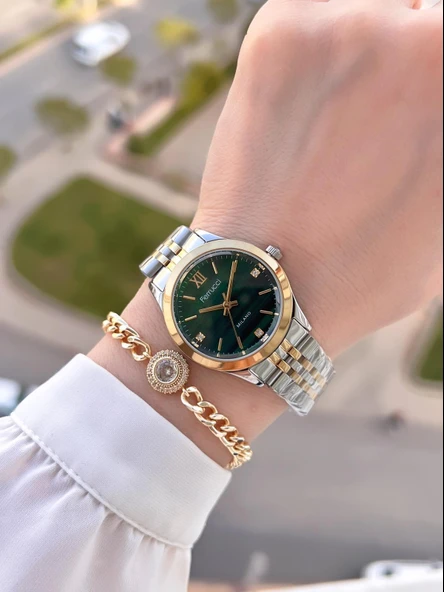 Ferrucci Çelik Kordon Kararma Renk Atma Yapmaz 2 Yıl Garantili Kadın Kol Saati+Bileklik F.03536.04 - Resim 2