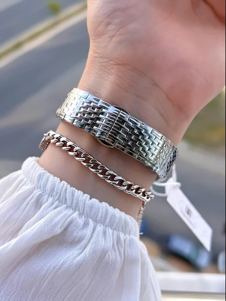 Homies Çelik Kordon 2 Yıl Garantili 30 Mt Suya Dayanıklı Kadın Kol Saati+Bileklik HM.B24513S.1 - Resim 3