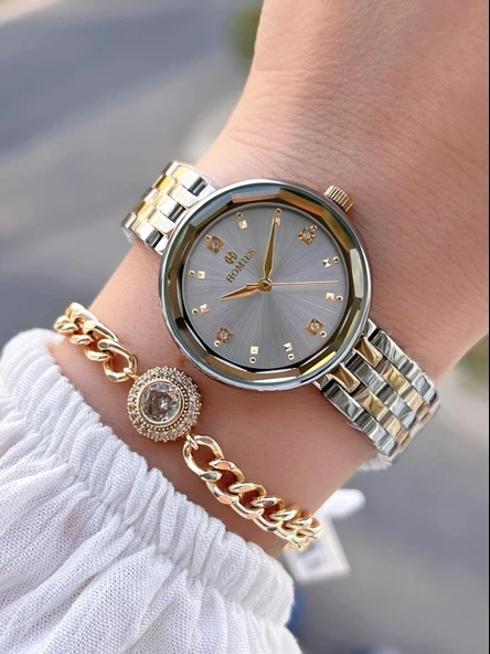 Homies Çelik Kordon 2 Yıl Garantili 30 Mt Suya Dayanıklı Kadın Kol Saati+Bileklik HM.B255005S.3 ürün görseli