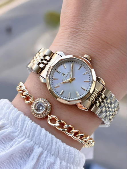 Homies Çelik Kordon 2 Yıl Garantili 30 Mt Suya Dayanıklı Kadın Kol Saati+Bileklik HM.B26416.2 ürün görseli