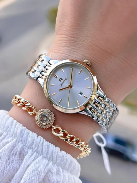 Homies Çelik Kordon 2 Yıl Garantili 30 Mt Suya Dayanıklı Kadın Kol Saati+Bileklik HM.06S01.SG ürün görseli