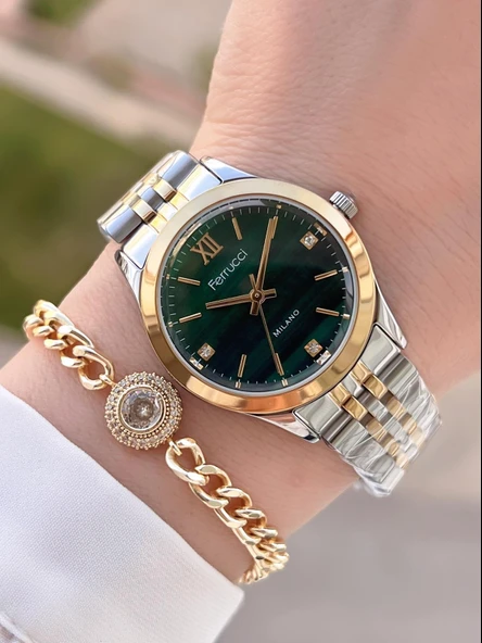 Ferrucci Çelik Kordon Kararma Renk Atma Yapmaz 2 Yıl Garantili Kadın Kol Saati+Bileklik F.03536.04 ürün görseli