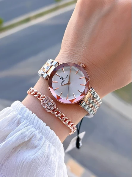 Daniel Klein Özel Kesme Camlı 3 Atm Suya Dayanıklı 2 Yıl Garantili Kadın Kol Saati+Bileklik V92601.6 - Resim 2