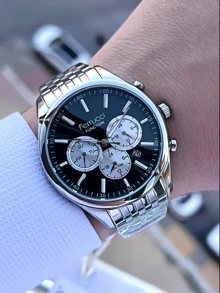 Ferrucci Çelik Kordon İç Fonksiyonları Aktif 3 Atm Bileklik Hediyeli Erkek Kol Saati F.FG03550.01 - Resim 3