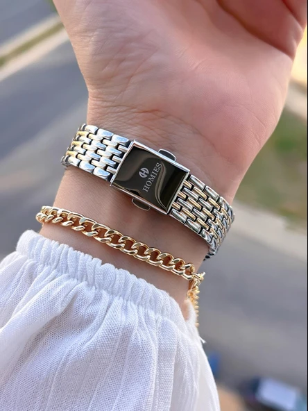 Homies Çelik Kordon 2 Yıl Garantili 30 Mt Suya Dayanıklı Kadın Kol Saati+Bileklik HM.06S01.4 - 3